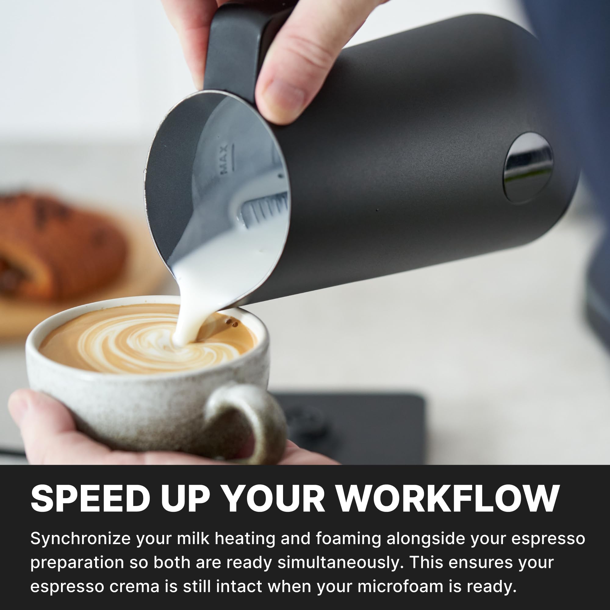Subminimal NanoFoamer Pro Gen-2: leche caliente a 70 °C para bebidas cremosas.