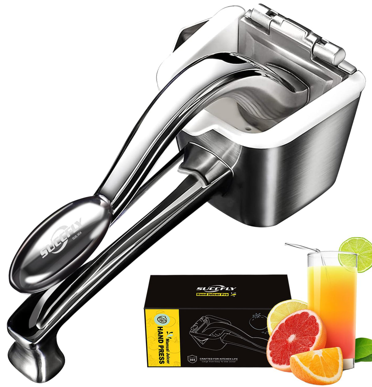 SUCCFLY exprimidor de cítricos en acero inoxidable, ideal para limones.