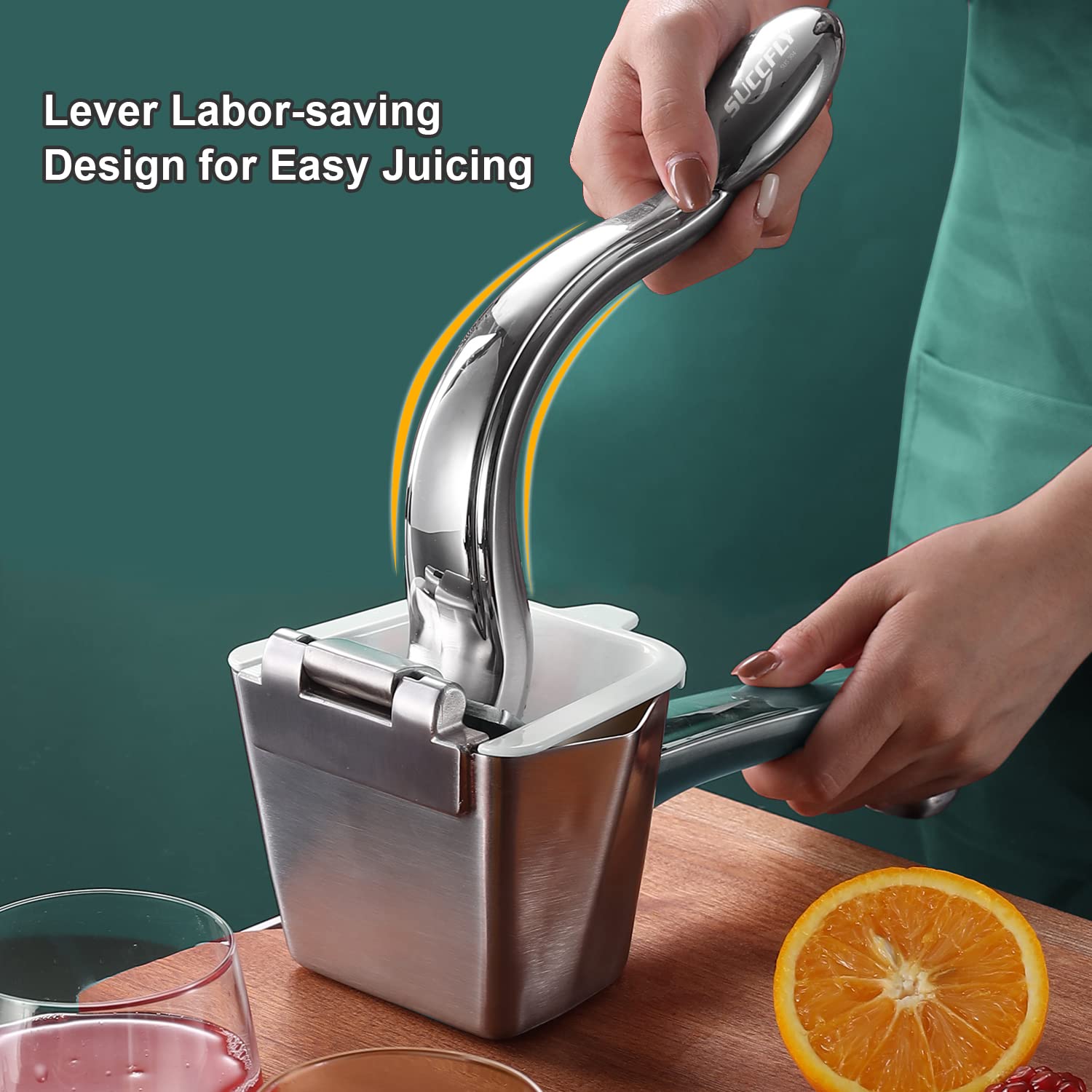 SUCCFLY mango ergonómico facilita el exprimido sin esfuerzo.