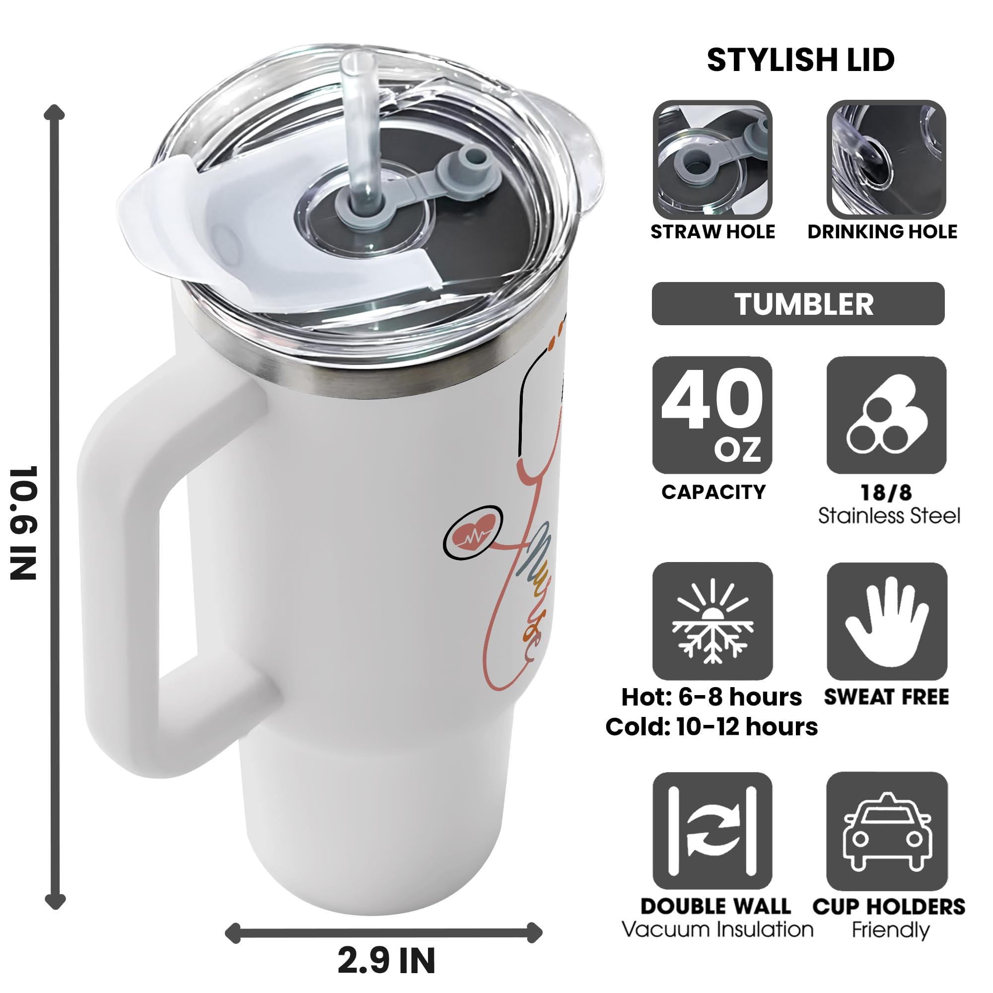 Taza SUCHAGIFT para enfermera 40oz, perfecta para café matutino.