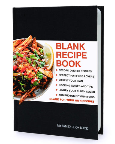 Suck UK My Family Cookbook en portada dura negra, ideal para conservar recetas familiares.
