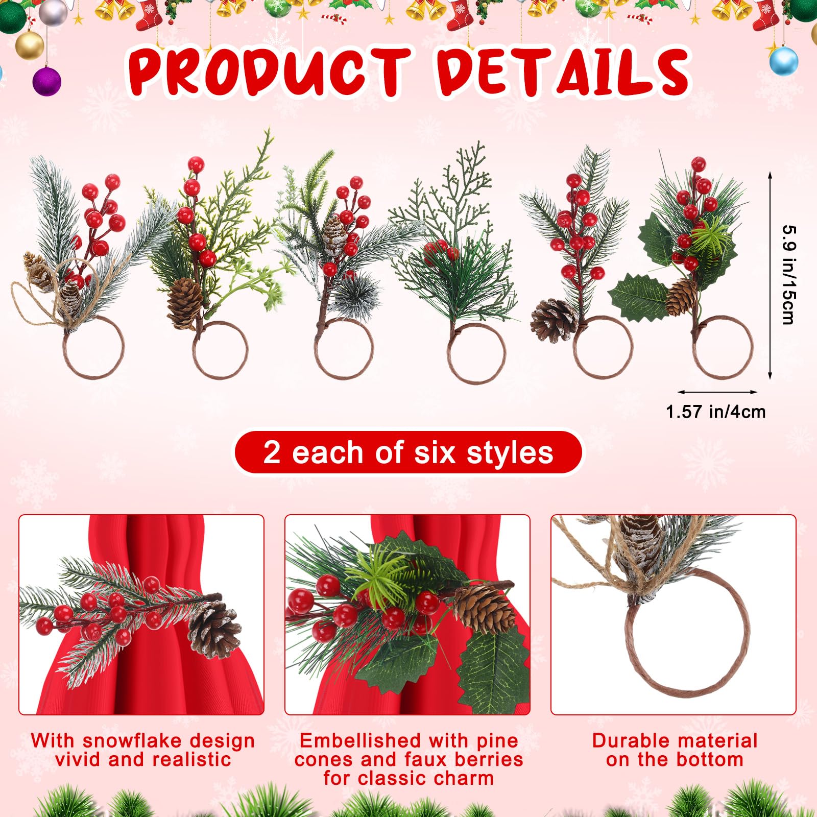 Anillos navideños de Suclain con detalle de pino para decoración duradera.