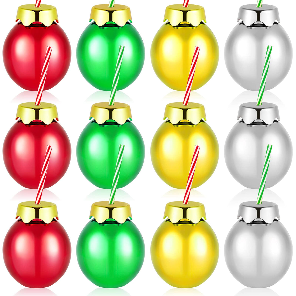 Suclain bolas navideñas rojas con tapa y pajita, ideales para brindis festivos