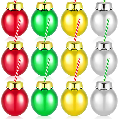 Suclain bolas navideñas rojas con tapa y pajita, ideales para brindis festivos