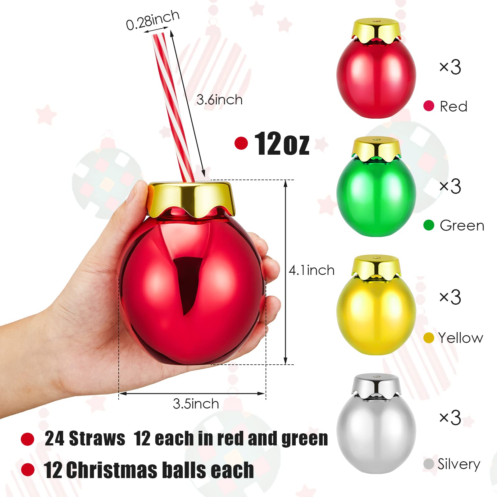 Suclain bolas navideñas verdes con tapa y pajita, perfectas para fiestas temáticas