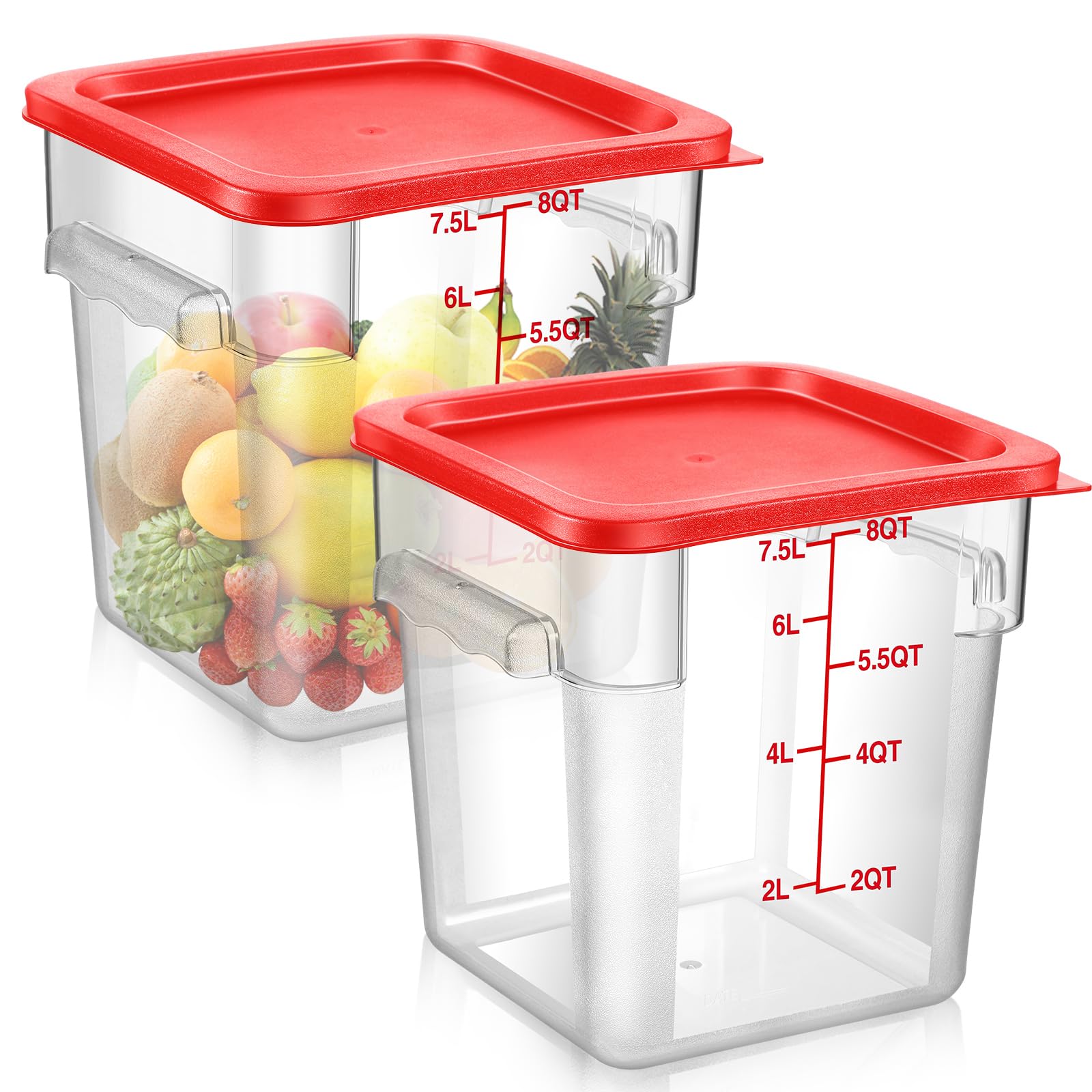 Suclain contenedor 8 cuartos cuadrado con tapa roja, almacenamiento claro para cocina.