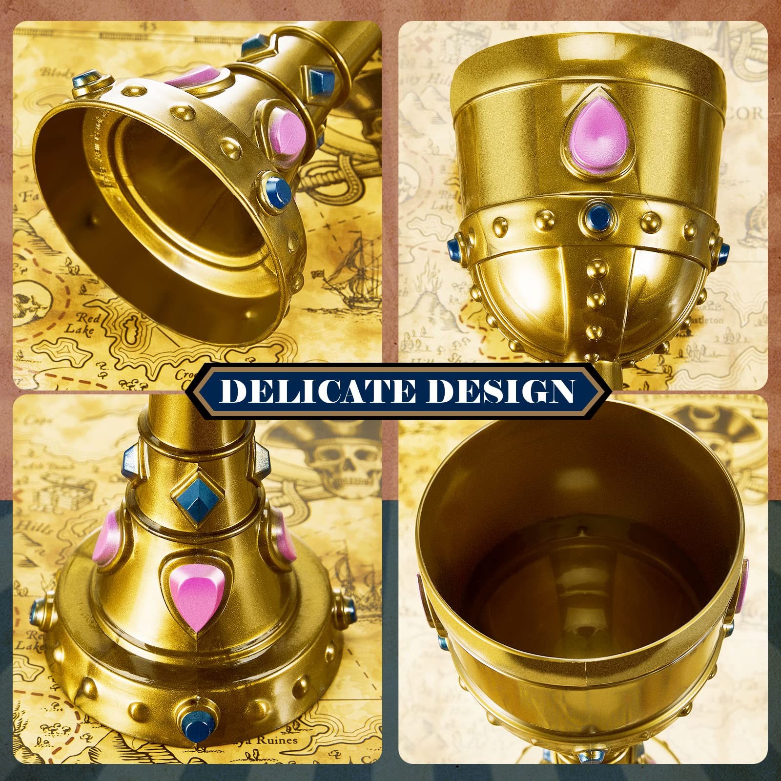 Suclain copa corona medieval dorada, diseño joya que realza fiestas temáticas con estilo.