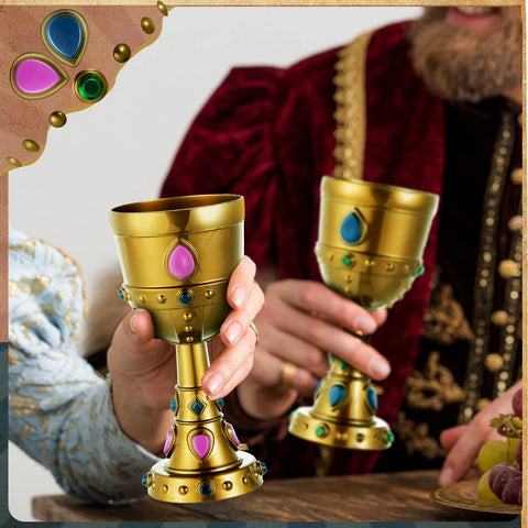 Suclain copa corona medieval dorada, color dorado vibrante y gemas falsas atractivas.