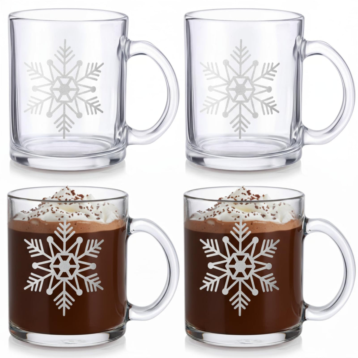 Jarras Suclain de cristal con copos de nieve, juego de 4 para bebidas diarias.