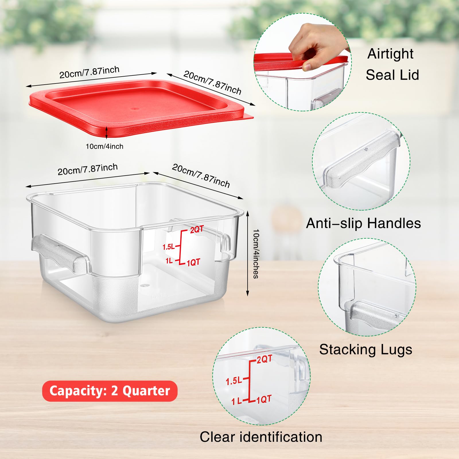 Suclain contenedor con tapa roja para sellado higiénico y protección.