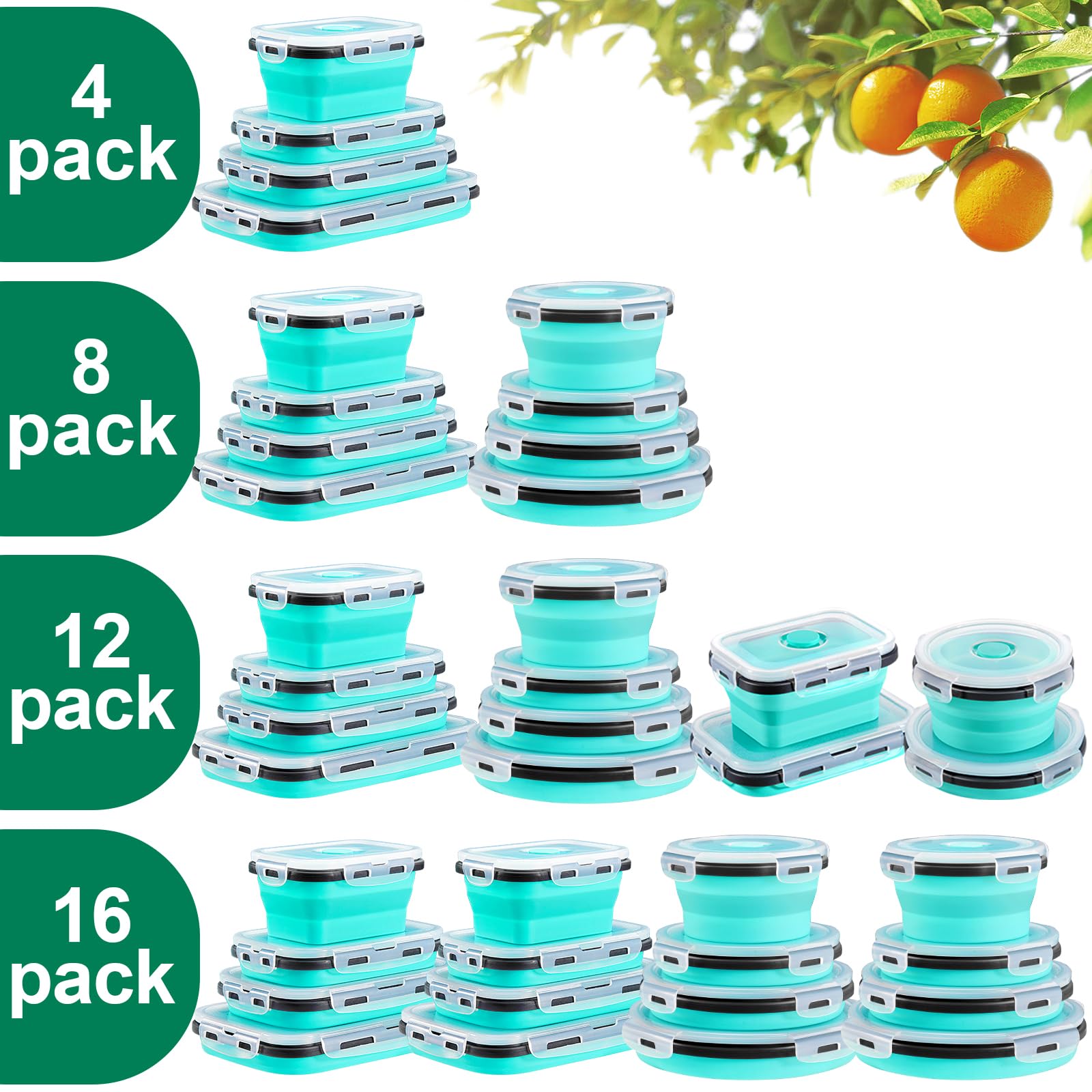 Sudaya Contenedores colapsables rectangulares, espacio eficiente para guardar alimentos en vehiculos recreativos y mochilas.