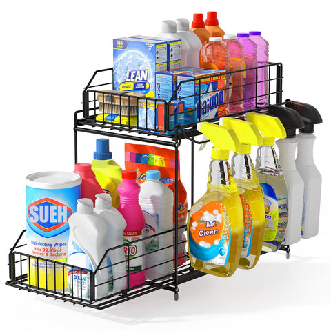 SUEH DESIGN organizador bajo fregadero con dos estantes deslizantes para ahorro de espacio.