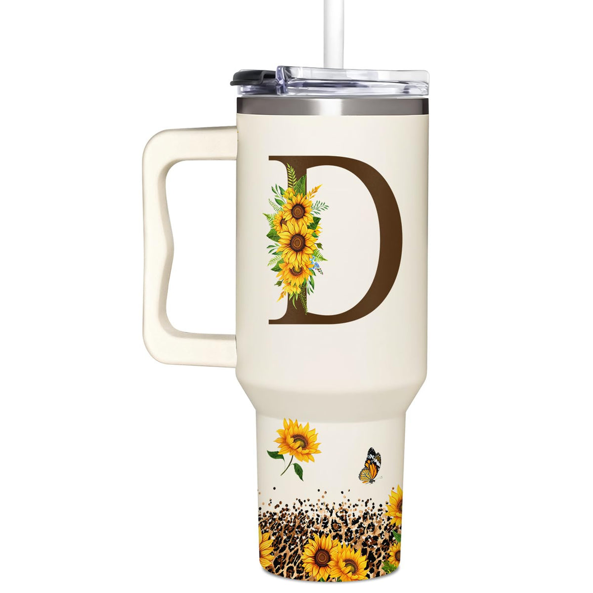 SUFAVN vaso termico monogramado girasoles 40oz, regalo personalizado elegante
