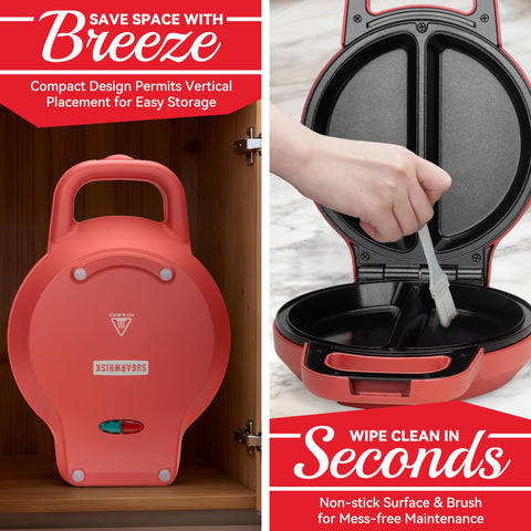 SugarWhisk Flip Omelette Maker acabado acero inoxidable color rojo.