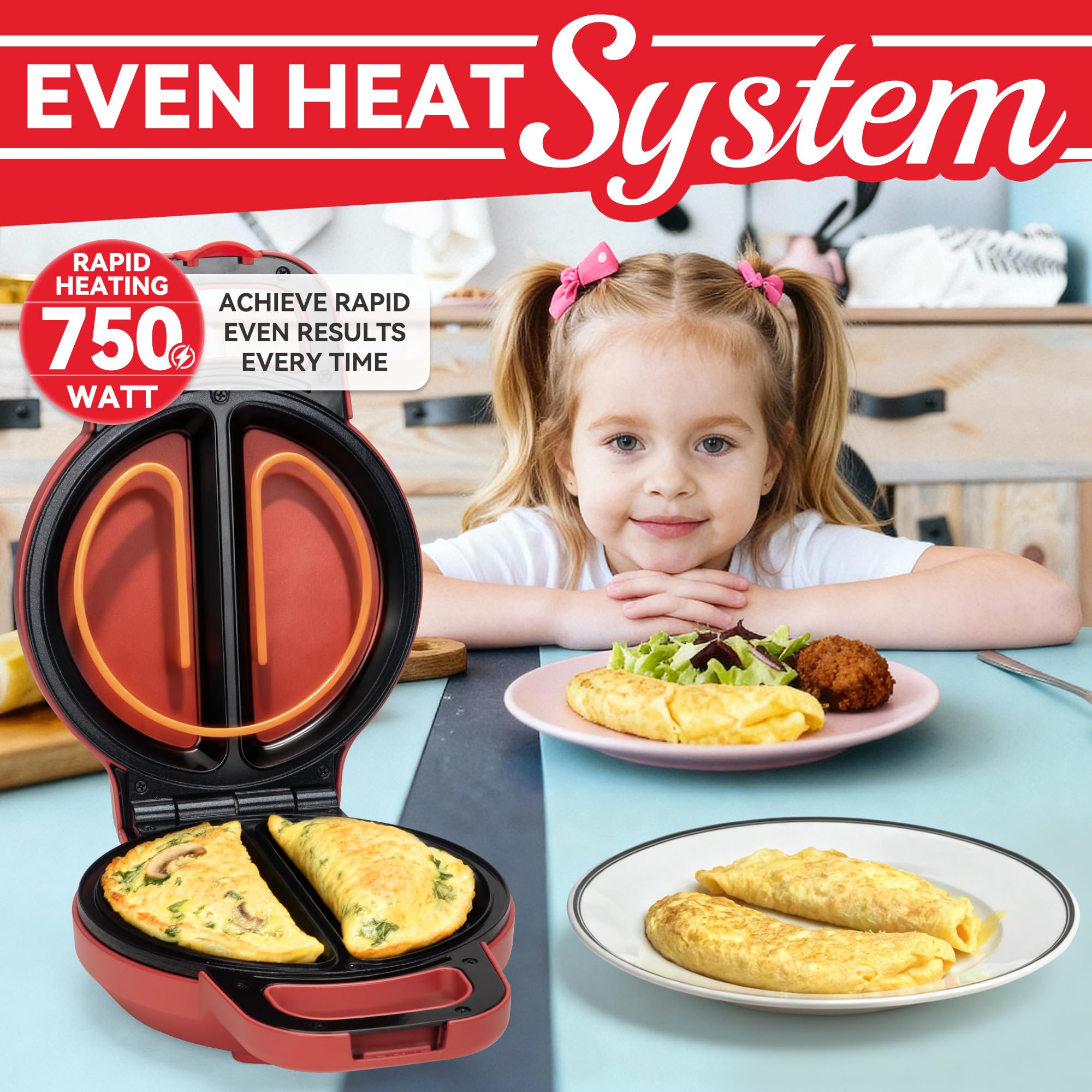 SugarWhisk Flip Omelette Maker con superficie antiadherente para limpieza rápida.