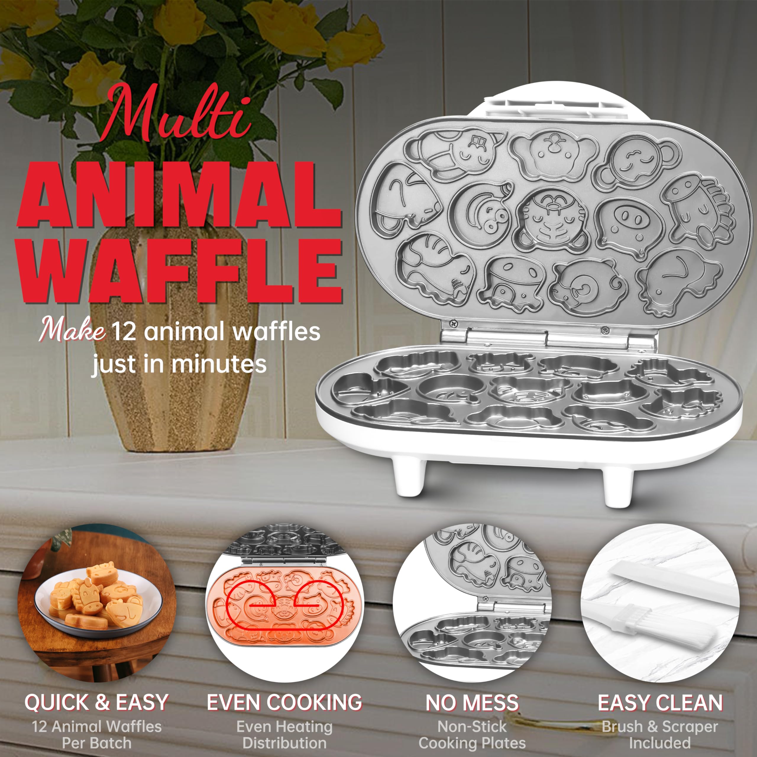 SugarWhisk gofre animal con 12 moldes para diseños divertidos.