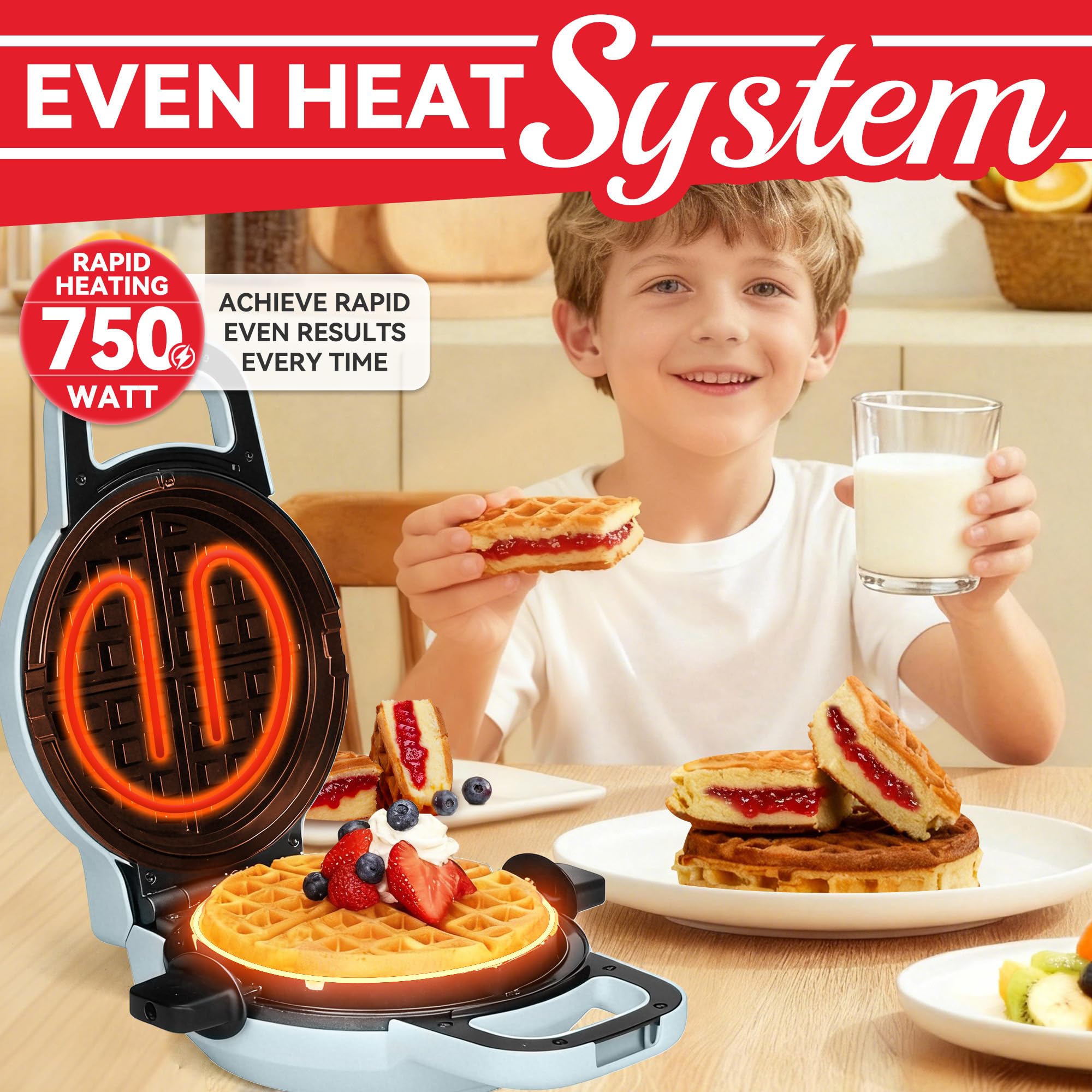 SugarWhisk waflera con rotación para cocción uniforme en ambos lados