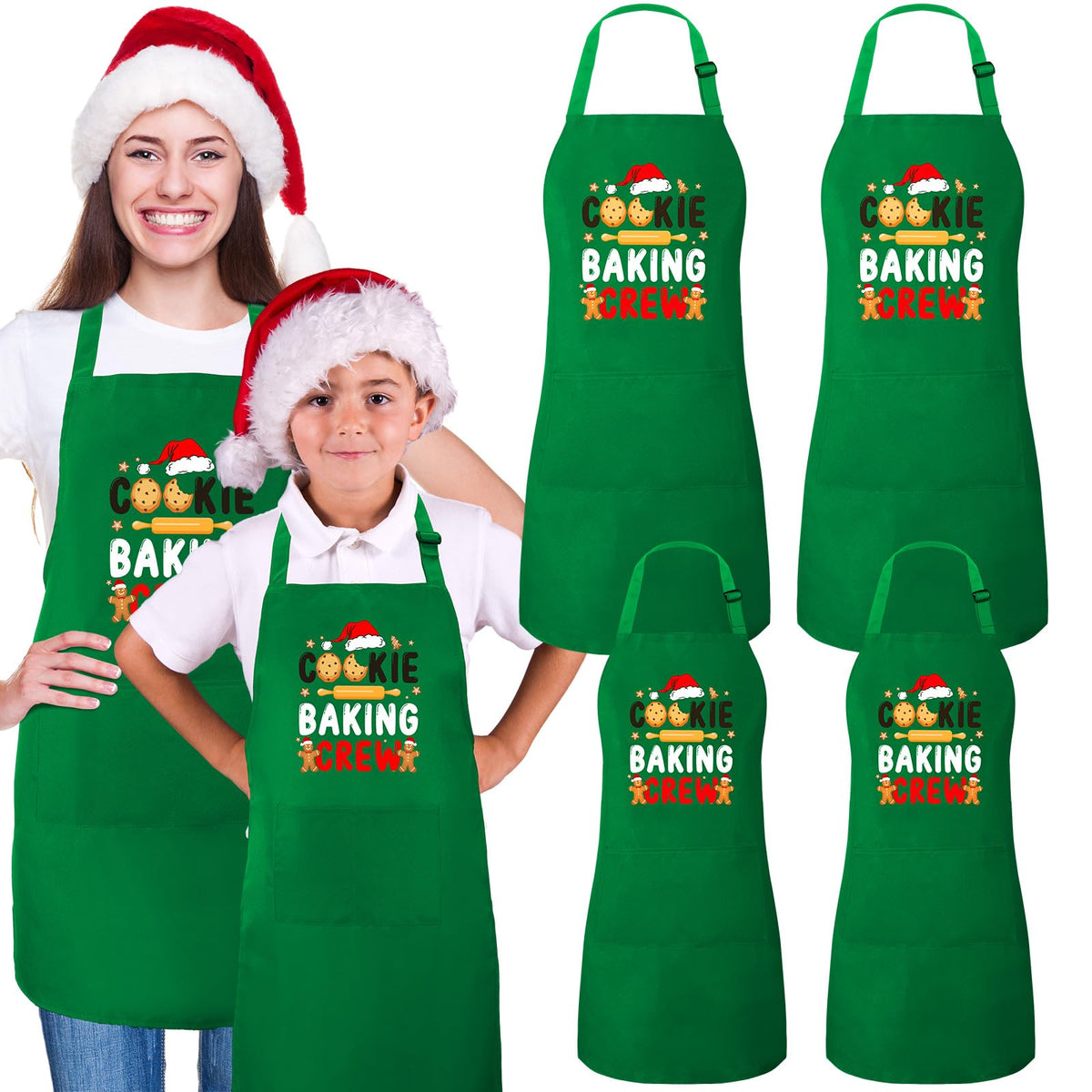 Suhine 4-pack de delantales navideños para adultos en verde, perfectos para cocinar