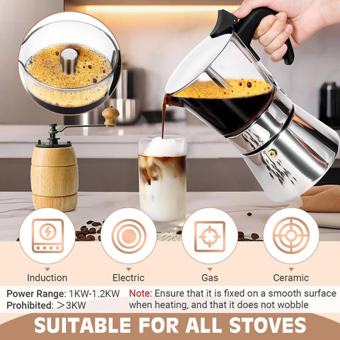 Suiitat Moka Pot compatible con inducción, gas y hornillas.