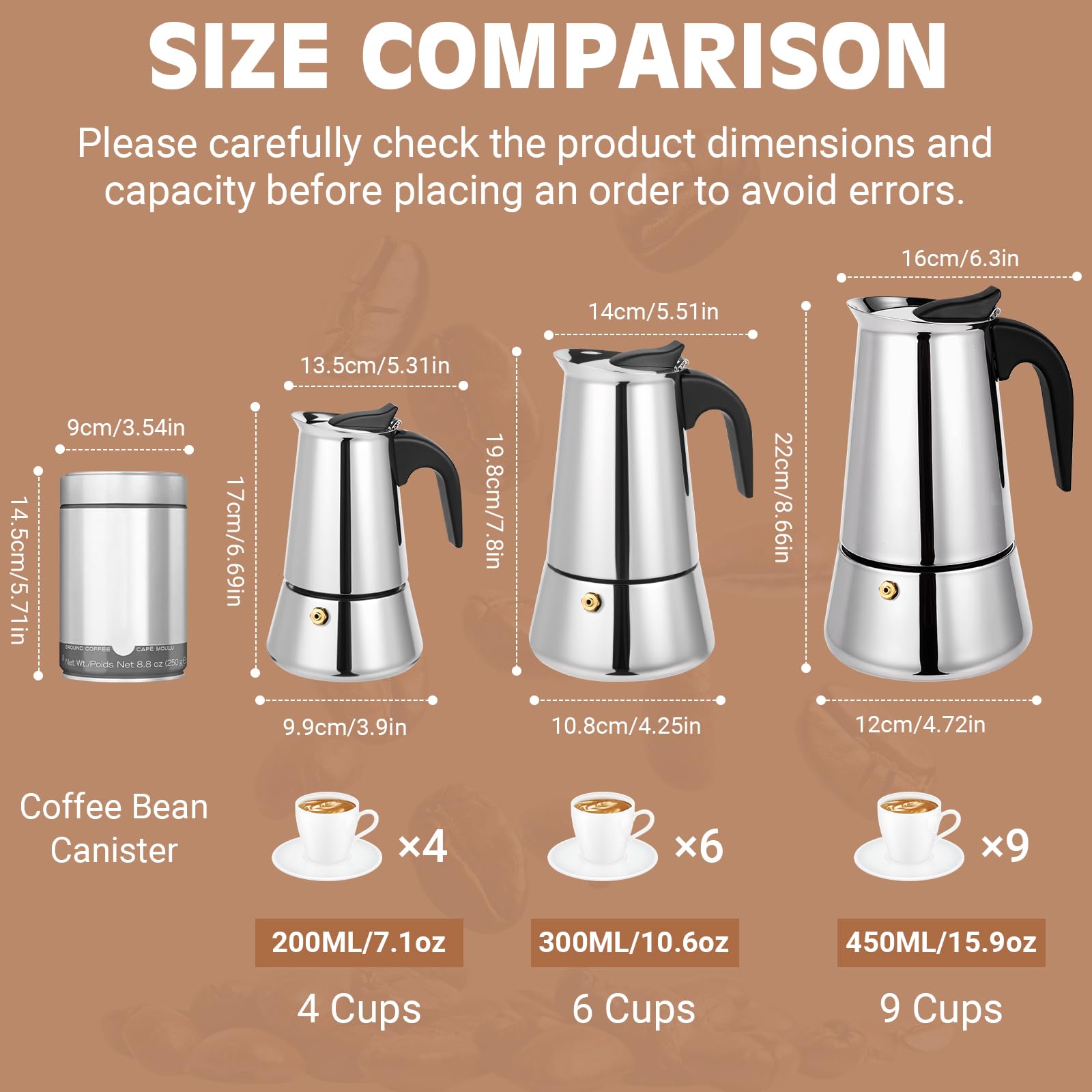 Suiitat Moka Pot, tapa y manija inoxidables, resistencia duradera para uso diario.