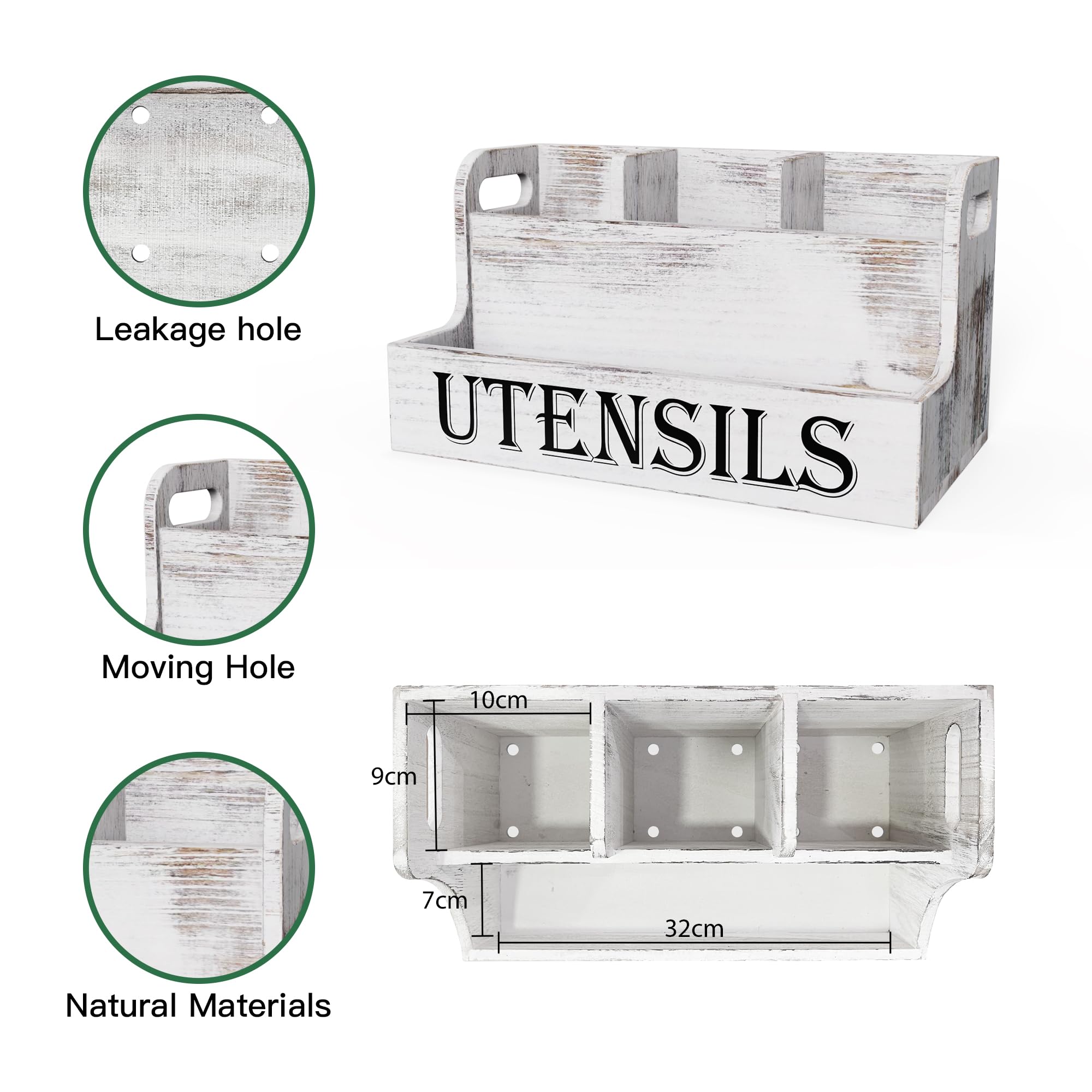 Suli organizador de cocina en madera blanca para utensilios.