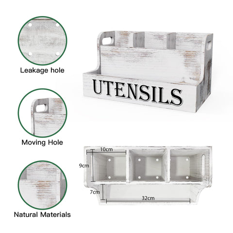 Suli organizador de cocina en madera blanca para utensilios.