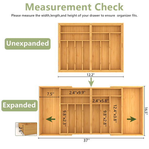 Suli organizador en bambú, compartimentos versátiles para cubiertos.