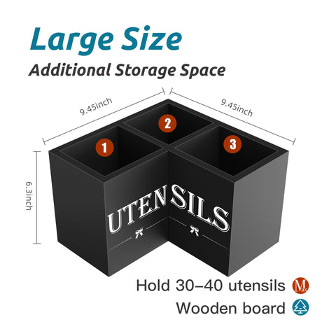 Suli organizador de madera con tres compartimentos para utensilios.