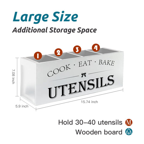 Suli organizador de utensilios en encimera de madera blanca, ideal para tener todo a mano