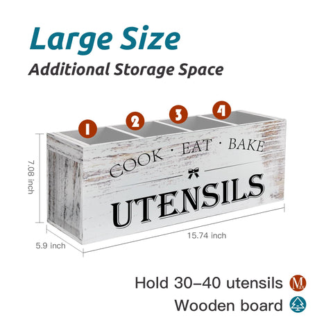 Suli organizador-utensilios de madera blanco con vetas visibles para una cocina limpia.