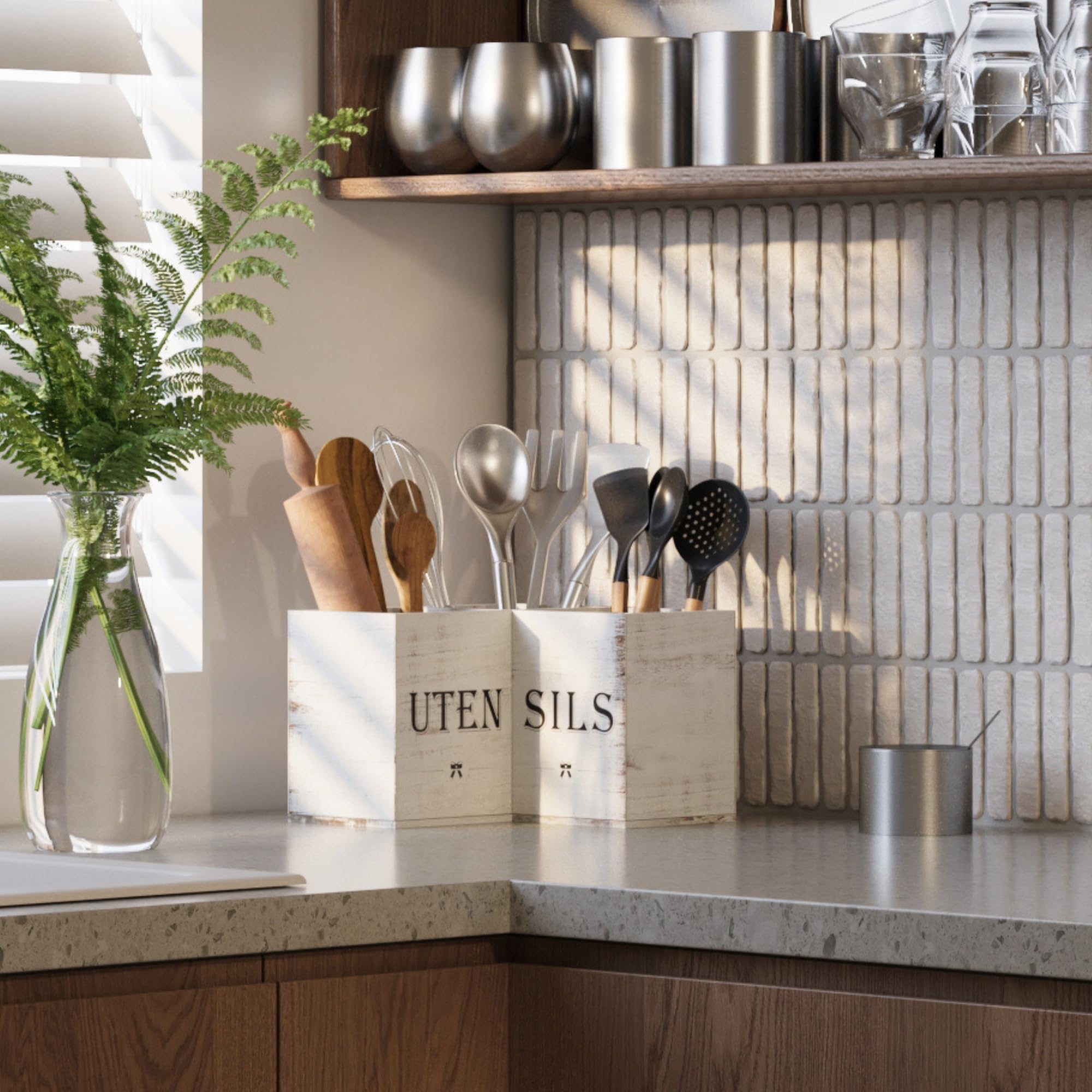 Suli porta utensilios en esquina, diseño rústico para cocina