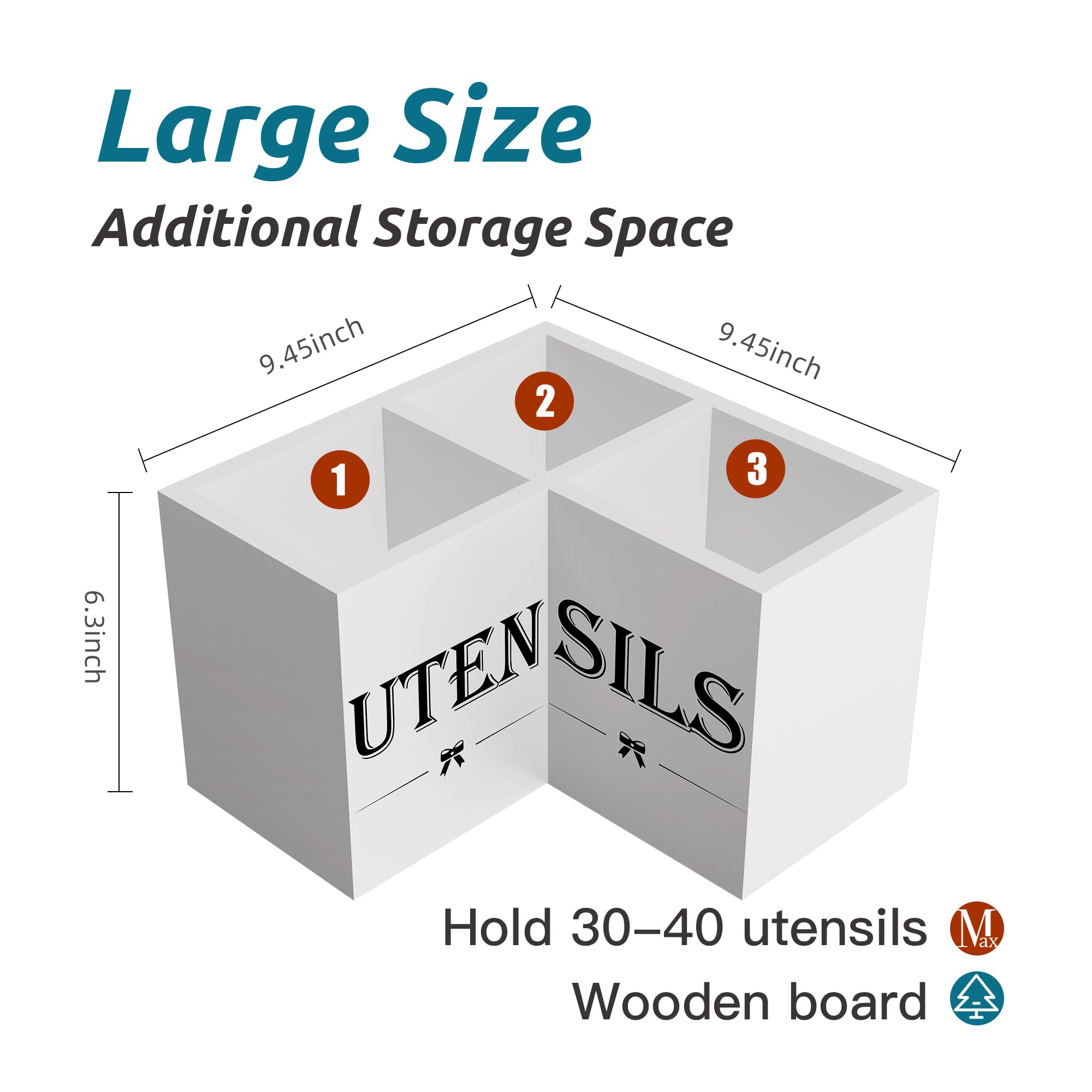 Organizador de madera Suli con tres compartimentos para utensilios