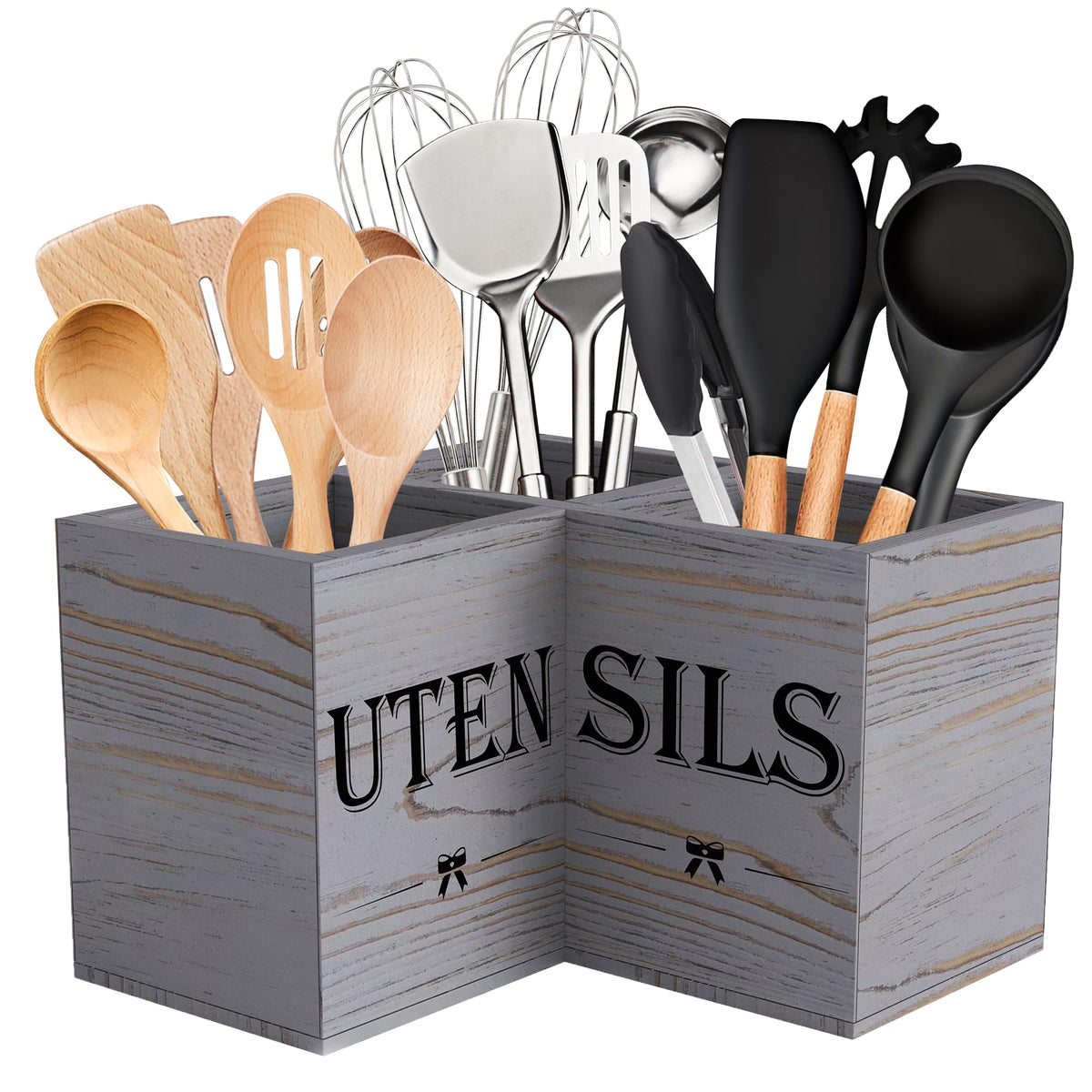 Suli porta-utensilios gris con 3 compartimentos para ordenar herramientas de cocina.