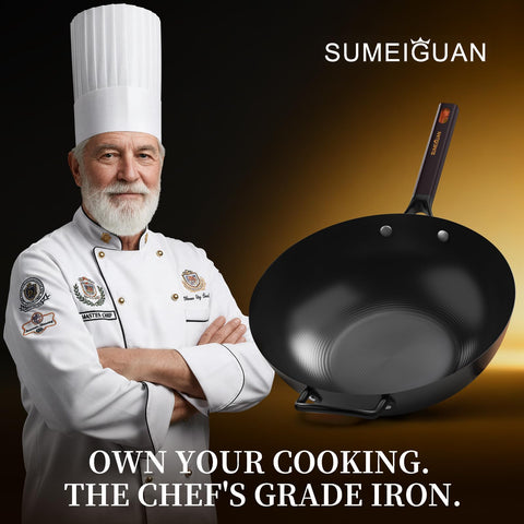 SUMEIGUAN Wok 13,5 pulgadas; kit completo con tapa y espátula para comodidad