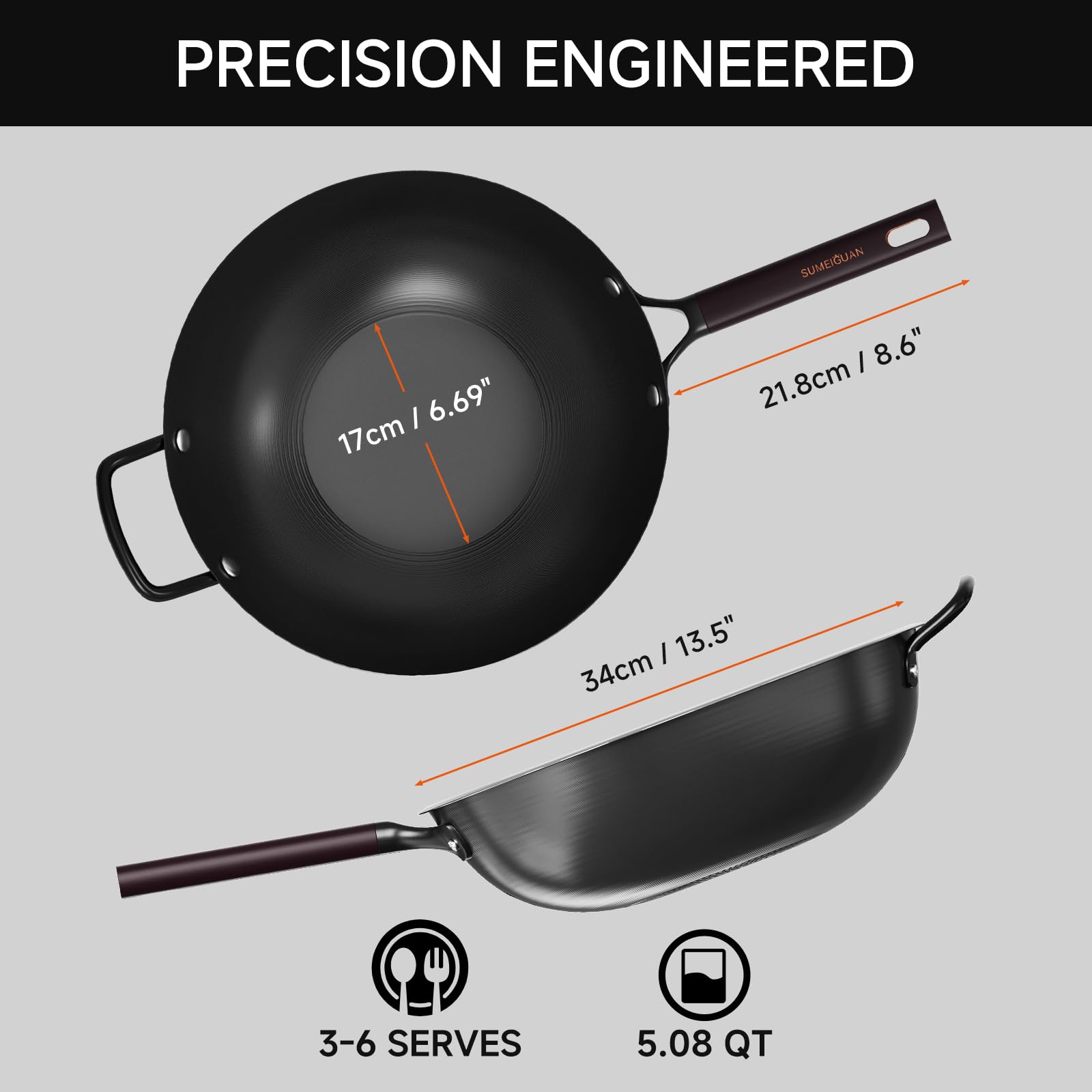SUMEIGUAN Wok 13,5 pulgadas; compatible con inducción y gas para cualquier cocina