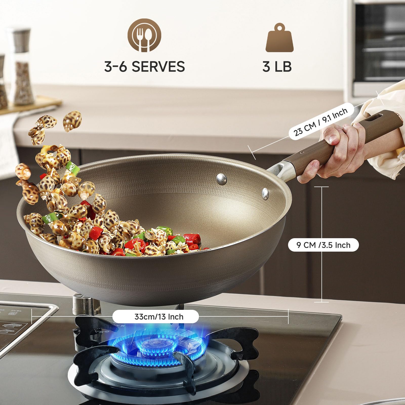 SUMEIGUAN Wok para 3-6 porciones, ideal para familia.