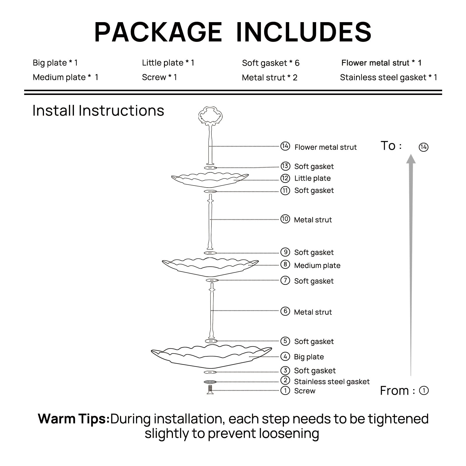 Dimensiones de Sumerflos: base 10in, medio 8in, superior 6in para mostrar creaciones.