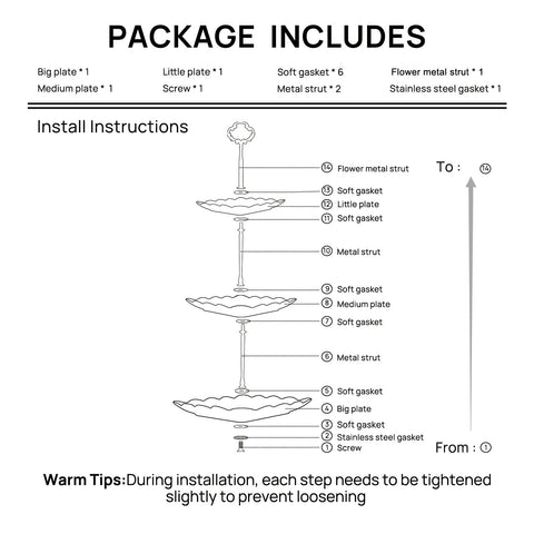 Dimensiones de Sumerflos: base 10in, medio 8in, superior 6in para mostrar creaciones.