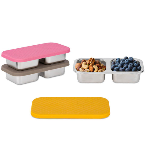 SUMERX Contenedor de snacks con dos compartimentos y tapas para porciones limpias.