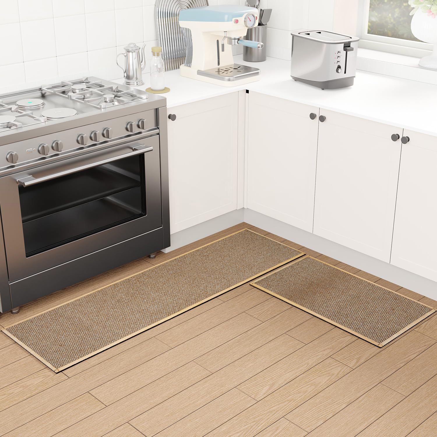 SUMLANS alfombra de cocina anti deslizante 2 piezas marrón, segura y estable