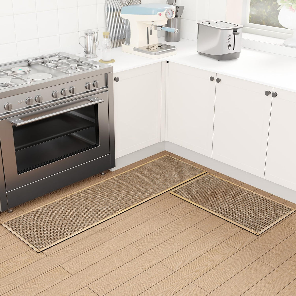 SUMLANS alfombra de cocina anti deslizante 2 piezas marrón, segura y estable