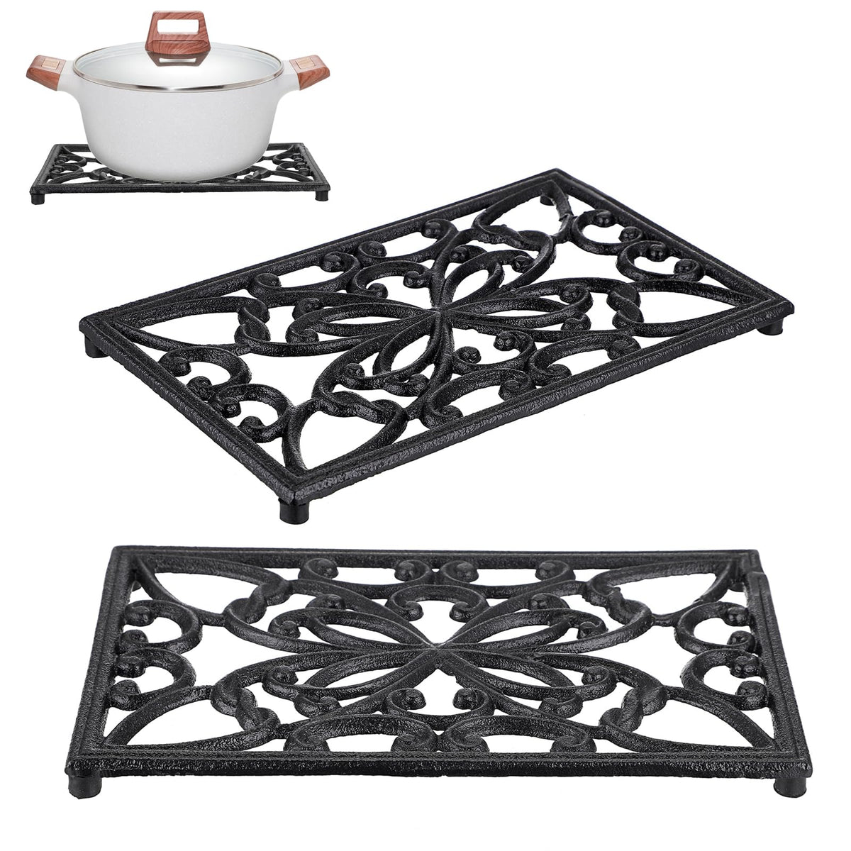 Sumnacon soporte para ollas rectangular de hierro fundido protege superficies del calor