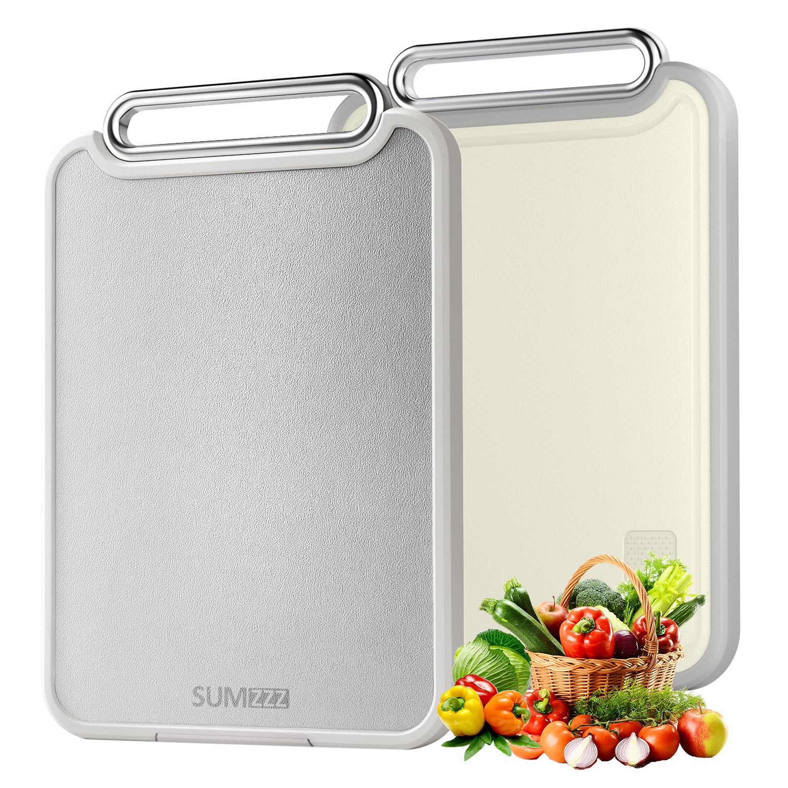 Sumzzz tabla de cortar dos caras en acero inoxidable, ideal para carne y verduras.
