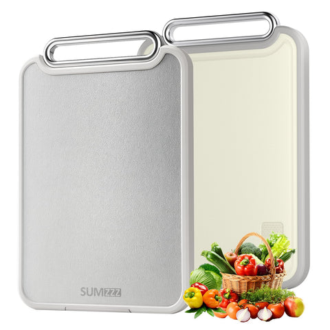 Sumzzz tabla de cortar dos caras en acero inoxidable, ideal para carne y verduras.