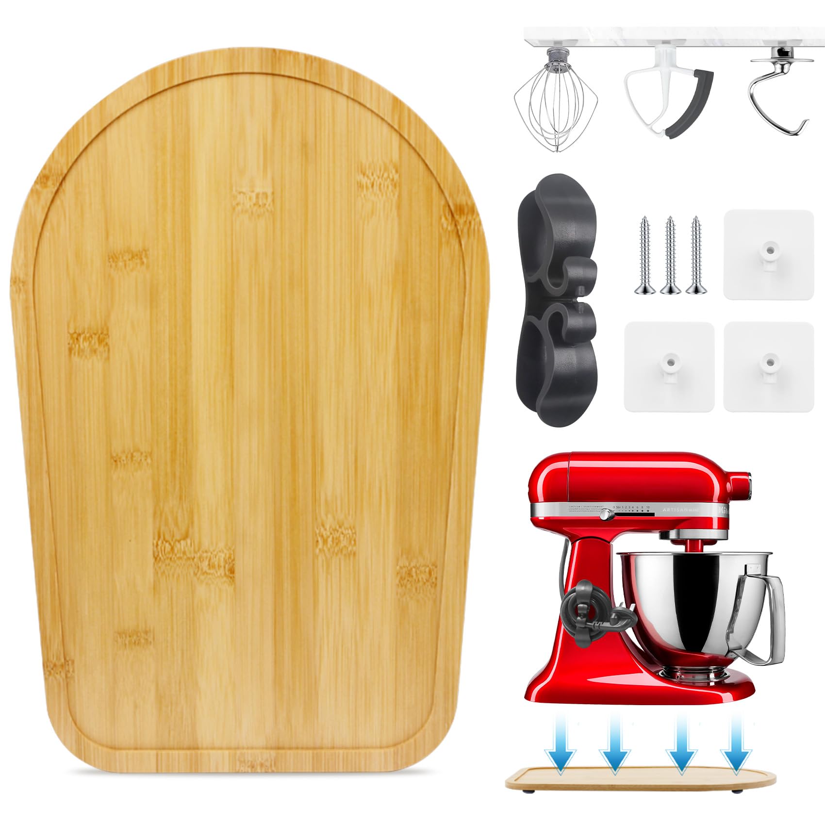 Sun3drucker Alfombrilla deslizante de bambú para KitchenAid facilita el movimiento y protege la encimera.
