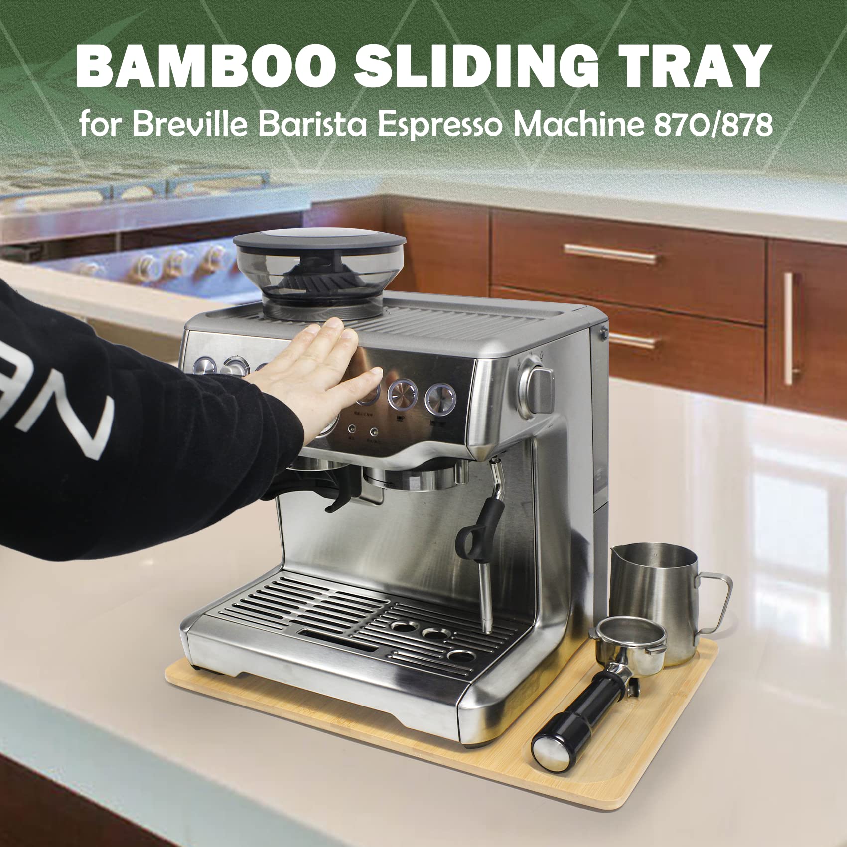 Sun3drucker deslizador de bambú tamaño grande para Breville Barista 870/878, acceso rápido.