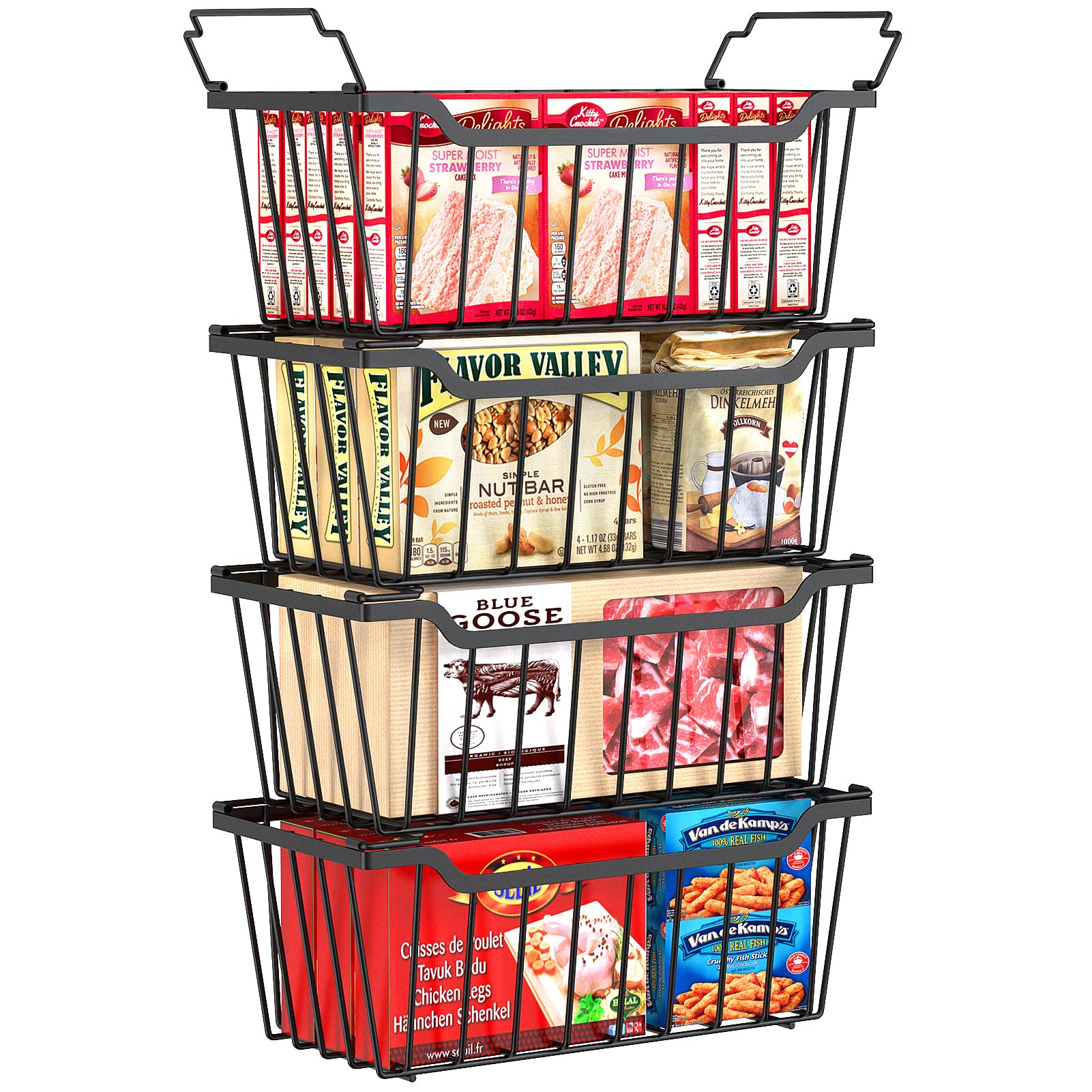 SUNALLY organizadores de congelador, conjunto de 4 unidades apilables para ordenar carnes y comidas.
