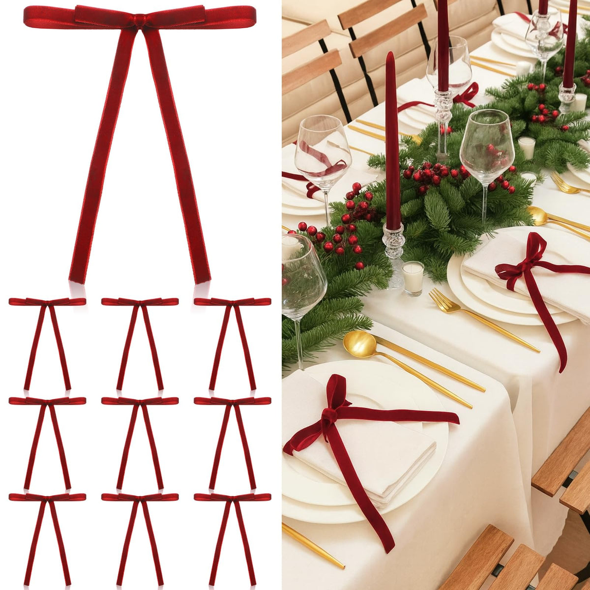 Suncalla servilletero Navidad burdeos con arco de terciopelo para gala
