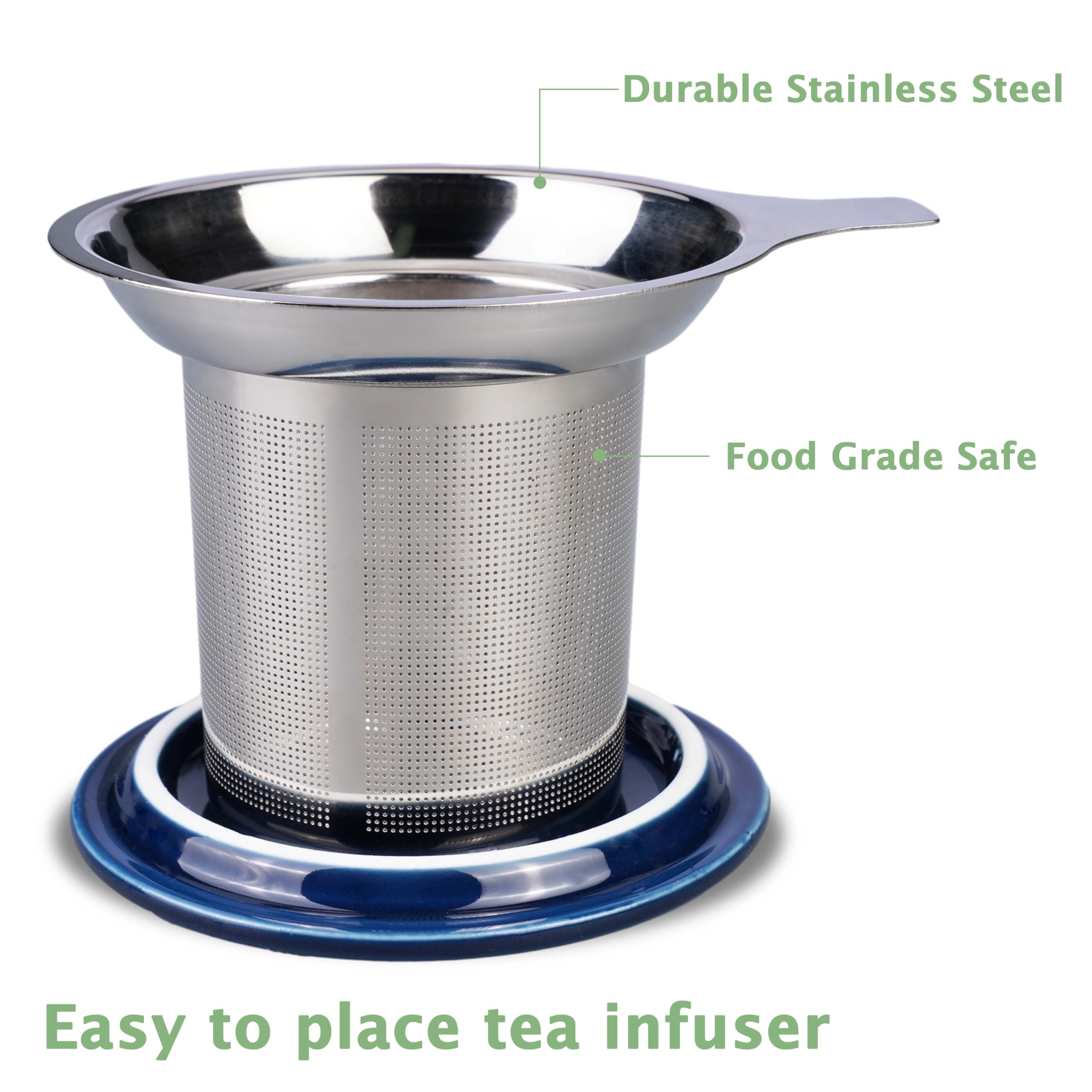 Sunddo tapa cerámica con ranura para conservar calor y drenar el infusor.