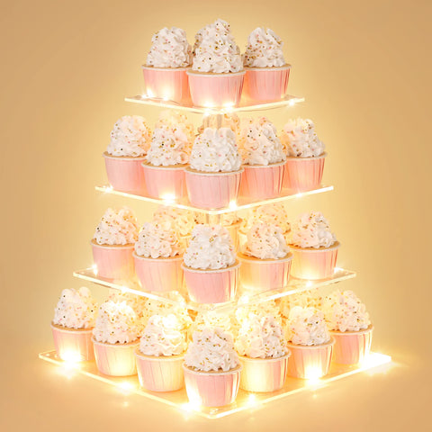 Suneerplay exhibidor de cupcakes con iluminación para fiesta elegante.